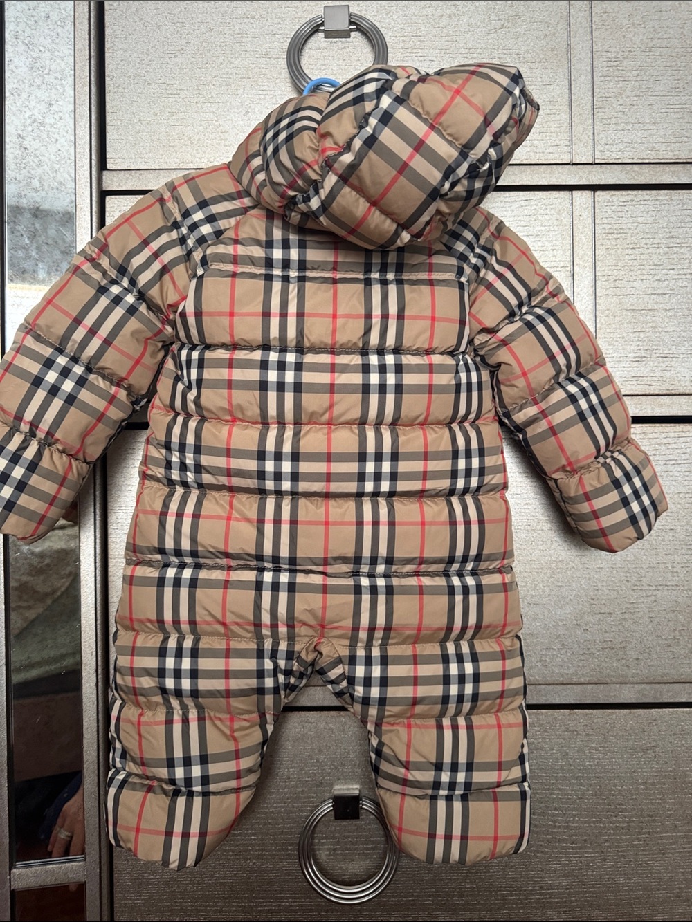 Burberry baby snowsuit Tan Plaid Baby Jacket with Blue Lining - Picture 3 of 5